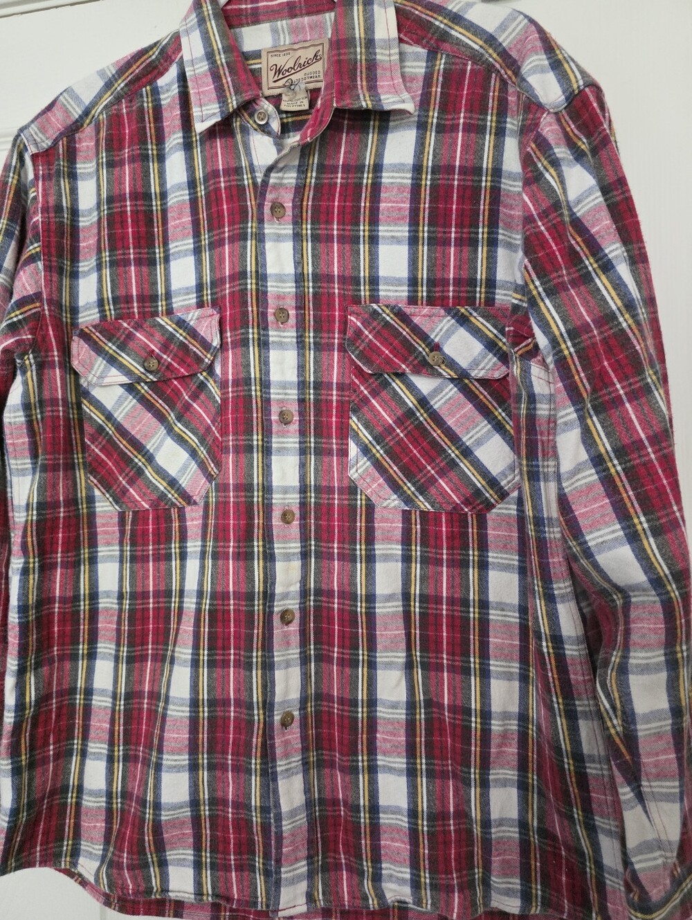 Woolrich Mens Long Sleeve Plaid flannel shirt dual chest pocketsButtondown M